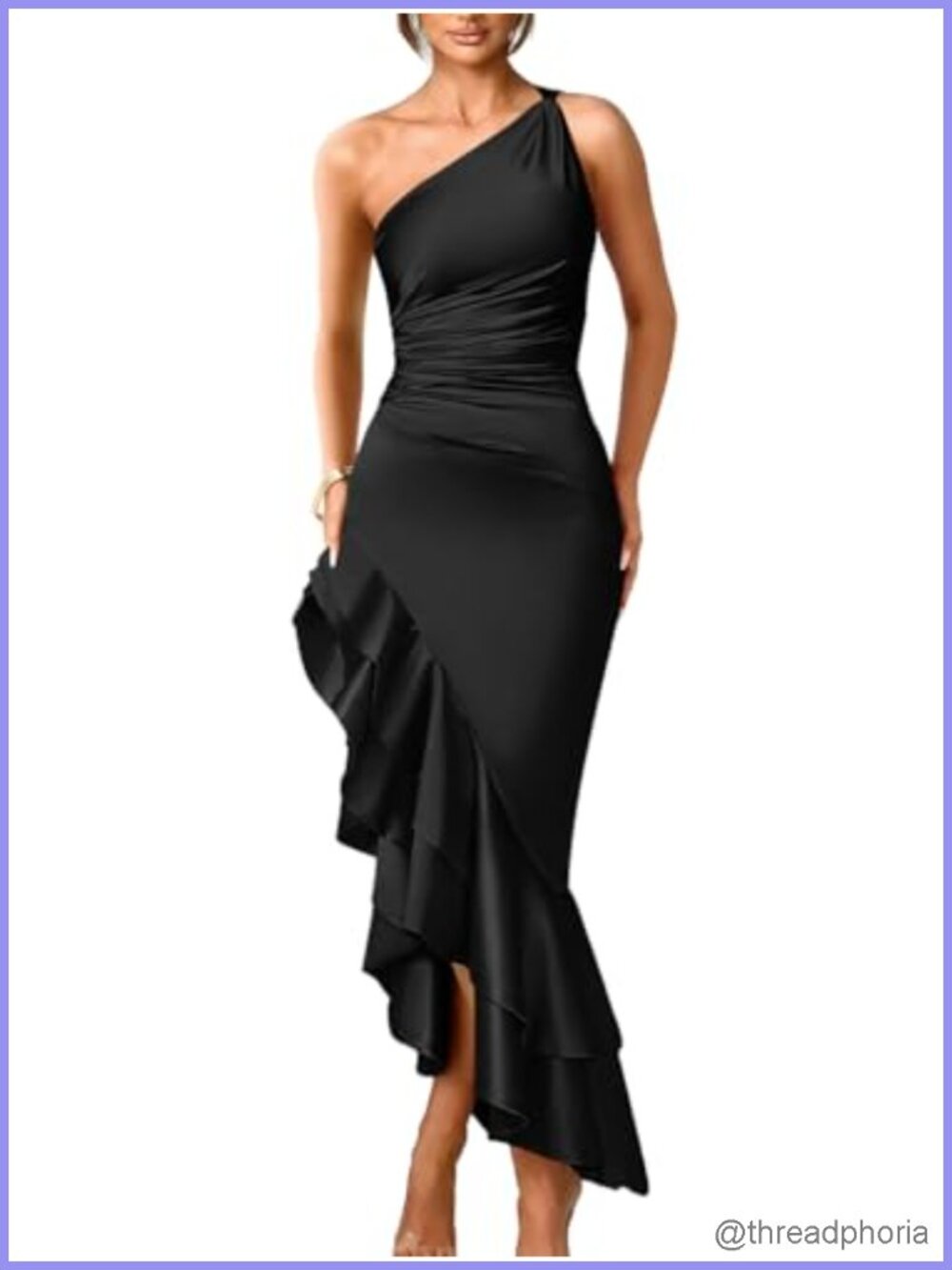 Womens One Shoulder Ruched Asymmetric Satin Cocktail Party Maxi Dress
